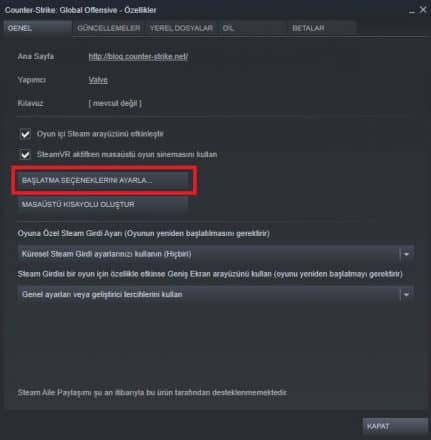 cs:go başlatma seçenekleri